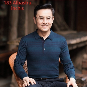 Tricou bărbați cu mânecă lungă, guler rever, viscose ușor, croială lejeră, culoare solidă, respirabil