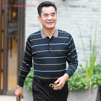 Tricou bărbați cu mânecă lungă, guler rever, viscose ușor, croială lejeră, culoare solidă, respirabil