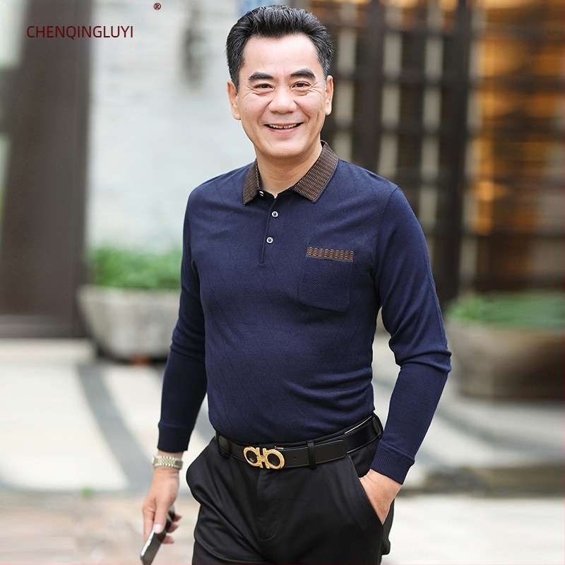 Tricou bărbați cu mânecă lungă, guler rever, viscose ușor, croială lejeră, culoare solidă, respirabil