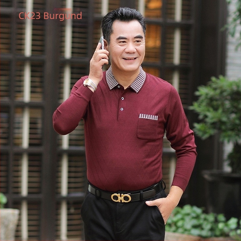 Tricou bărbați cu mânecă lungă, guler rever, viscose ușor, croială lejeră, culoare solidă, respirabil