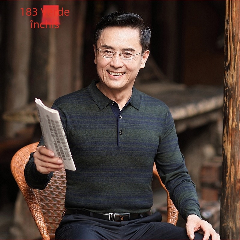 Tricou bărbați cu mânecă lungă, guler rever, viscose ușor, croială lejeră, culoare solidă, respirabil