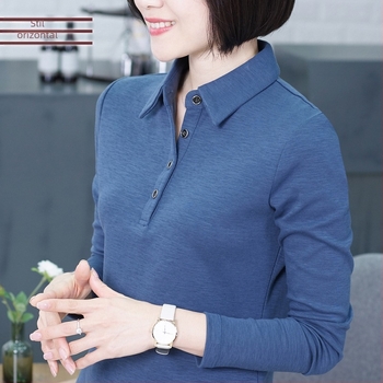 Tricou polo lejer, cu mâneci lungi, din amestec bumbac/elastan (90–95% bumbac, <30% elastan), model solid