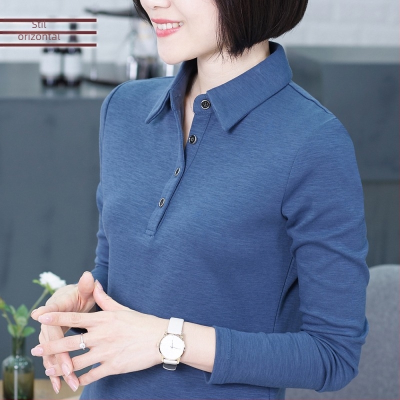 Tricou polo lejer, cu mâneci lungi, din amestec bumbac/elastan (90–95% bumbac, <30% elastan), model solid