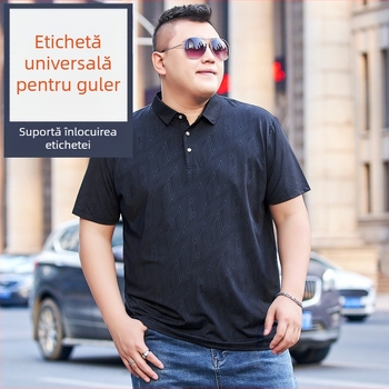 Tricou pentru bărbați, croială lejeră, guler rever, mâneci scurte, material nylon-spandex, imprimare geometrică digitală