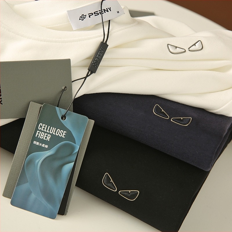 Tricou bărbătesc cu guler rotund, mâneci lungi, broderie cu demon pe bumbac moale, respirabil și evacuează umezeala, croială dreaptă, stil streetwear.