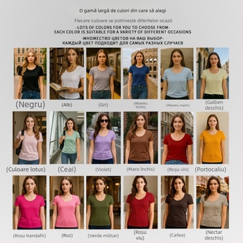 ESSENZIALE MILANO tricou cu decolteu în formă de U și mâneci scurte, amestec din bumbac și elastan, croială 3D, logo tipărit