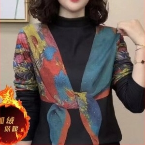 Tricou damă cu glugă, imprimeu, mâneci lungi, croială lejeră