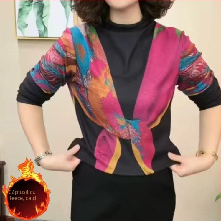 Tricou damă cu glugă, imprimeu, mâneci lungi, croială lejeră