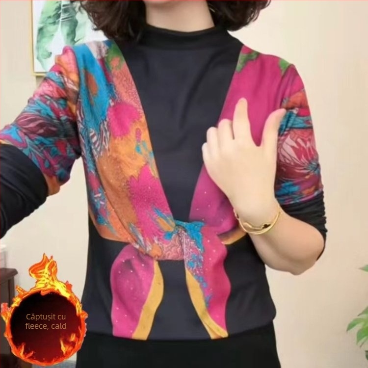 Tricou damă cu glugă, imprimeu, mâneci lungi, croială lejeră