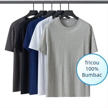 Tricou pentru bărbați din bumbac, stil coreean, croială Slim, guler rotund, mâneci scurte