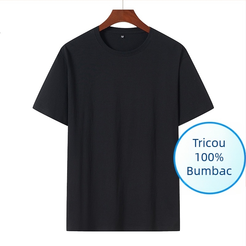 Tricou pentru bărbați din bumbac, stil coreean, croială Slim, guler rotund, mâneci scurte