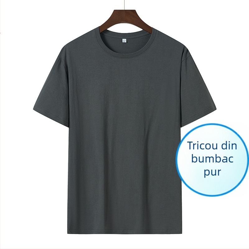 Tricou pentru bărbați din bumbac, stil coreean, croială Slim, guler rotund, mâneci scurte