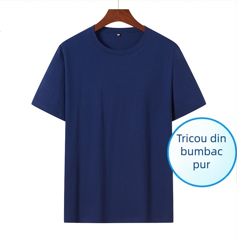 Tricou pentru bărbați din bumbac, stil coreean, croială Slim, guler rotund, mâneci scurte