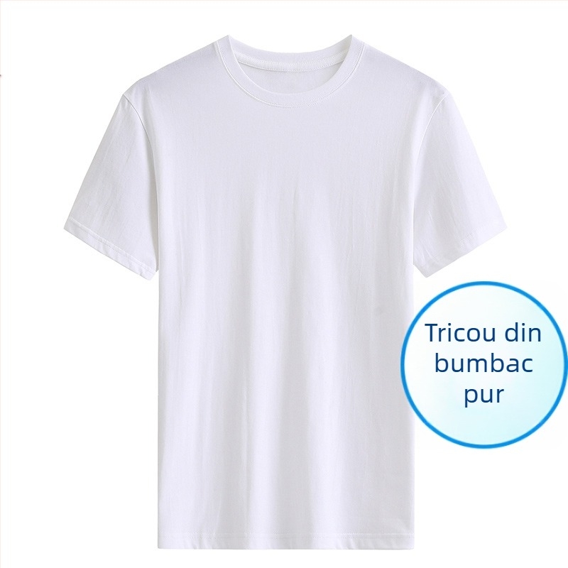 Tricou pentru bărbați din bumbac, stil coreean, croială Slim, guler rotund, mâneci scurte