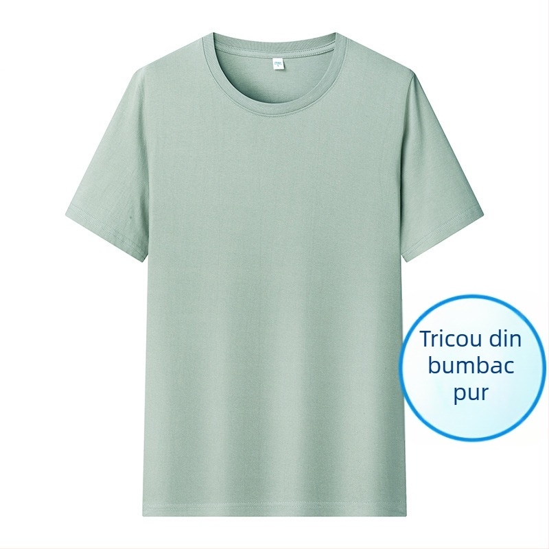 Tricou pentru bărbați din bumbac, stil coreean, croială Slim, guler rotund, mâneci scurte