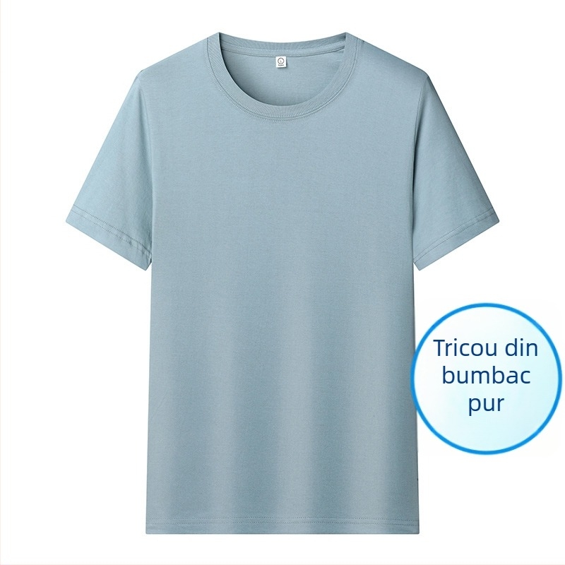 Tricou pentru bărbați din bumbac, stil coreean, croială Slim, guler rotund, mâneci scurte