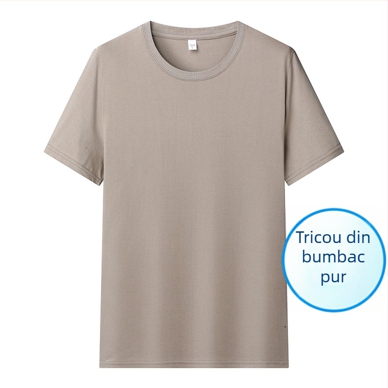 Tricou pentru bărbați din bumbac, stil coreean, croială Slim, guler rotund, mâneci scurte