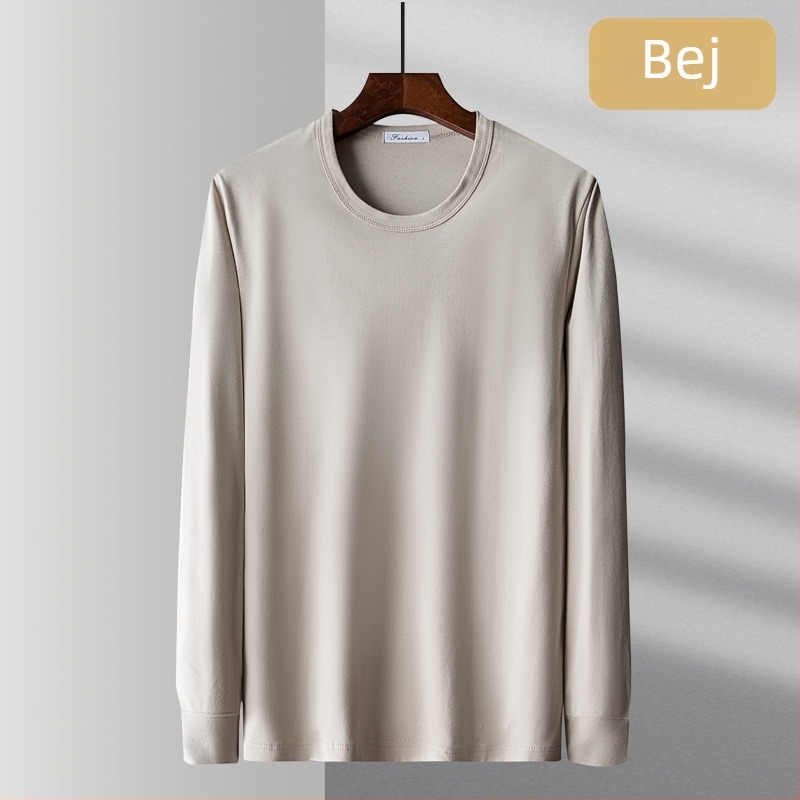 Tricou lejer din bumbac 100%, mânecă lungă, croială lejeră, guler rotund, buzunar real