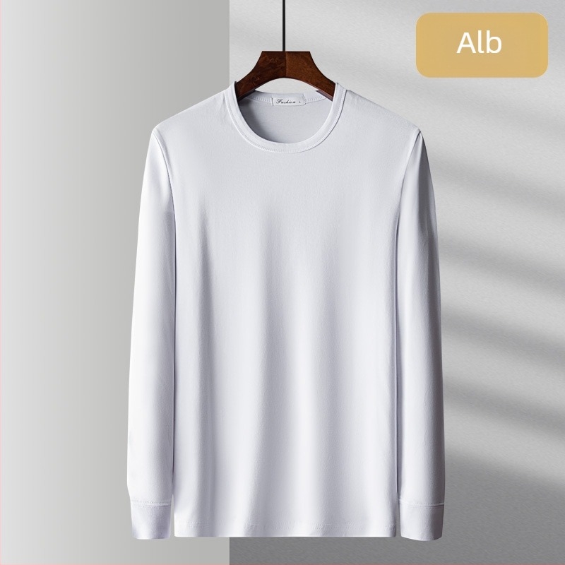 Tricou lejer din bumbac 100%, mânecă lungă, croială lejeră, guler rotund, buzunar real