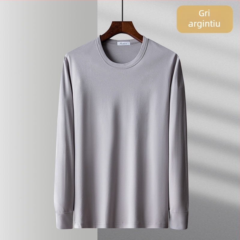 Tricou lejer din bumbac 100%, mânecă lungă, croială lejeră, guler rotund, buzunar real