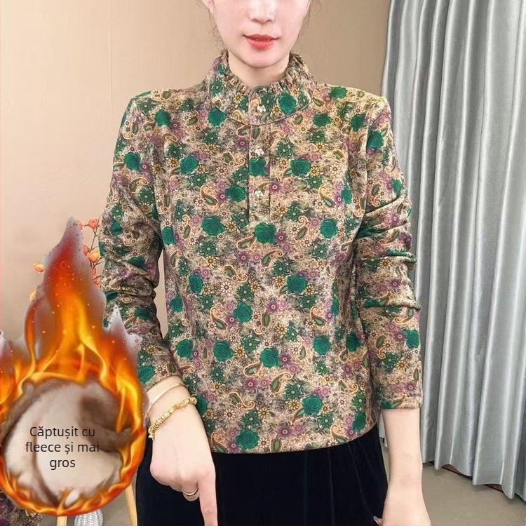 Tricou din poliester cu mânecă lungă, model 3D, croială lejeră, guler semi-turtleneck, glugă, stil casual, fără călcare