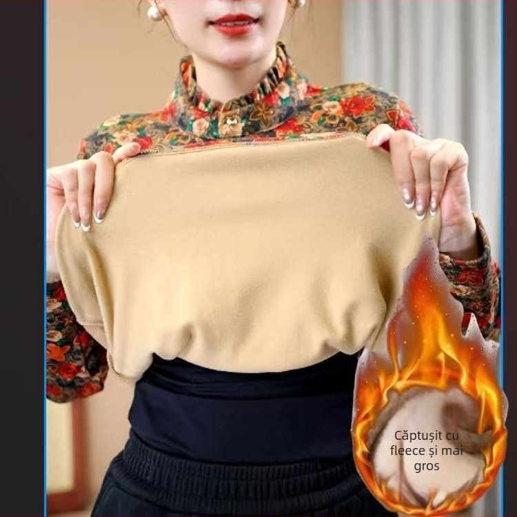 Tricou din poliester cu mânecă lungă, model 3D, croială lejeră, guler semi-turtleneck, glugă, stil casual, fără călcare