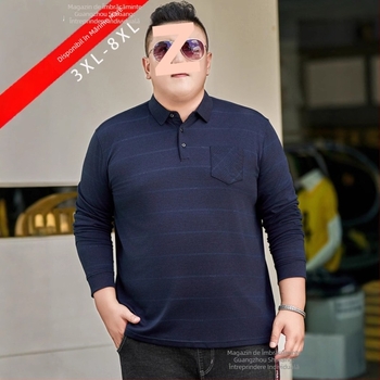 Tricou pentru bărbați cu mânecă lungă, croială lejeră, dungat, guler rever, material din bumbac