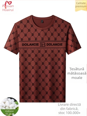 Tricou bărbați cu mâneci scurte din mătase de mulberry, vară, guler rotund, uni, pentru bărbați de vârstă mijlocie