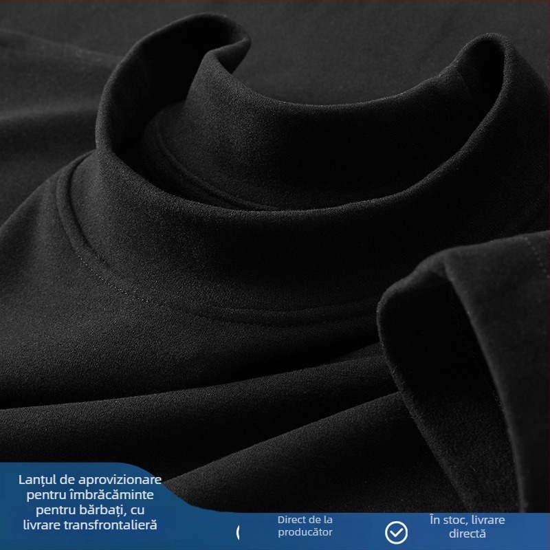Tricou termic de bază pentru bărbați, toamnă-iarnă, cu căptușeală Derong, 280 g, guler semi-înalt, mânecă lungă