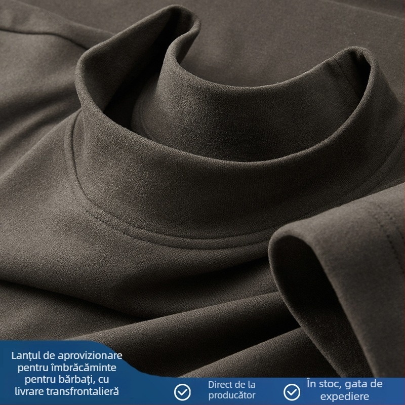 Tricou termic de bază pentru bărbați, toamnă-iarnă, cu căptușeală Derong, 280 g, guler semi-înalt, mânecă lungă