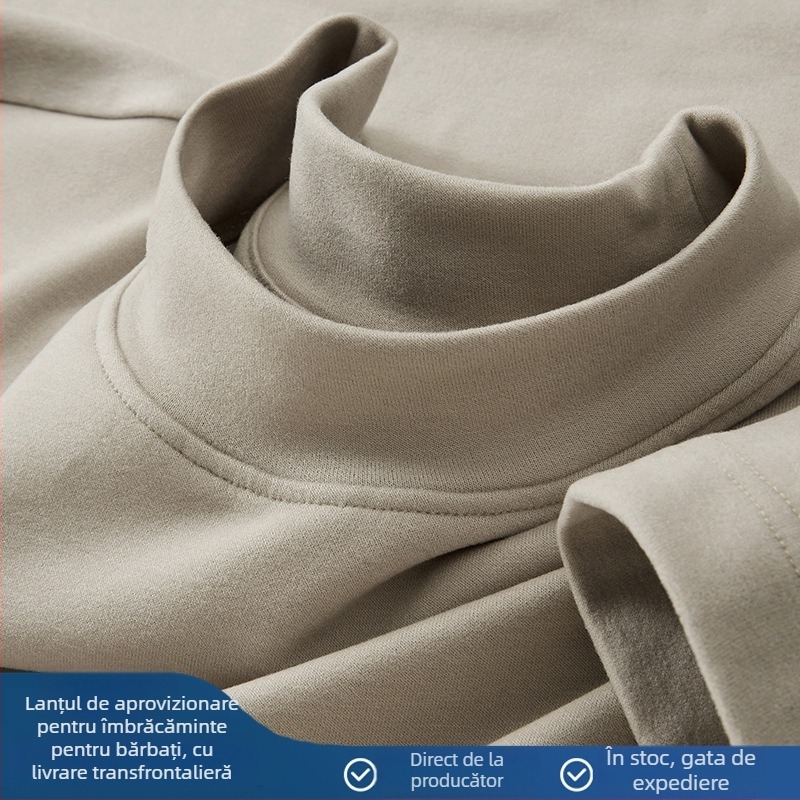 Tricou termic de bază pentru bărbați, toamnă-iarnă, cu căptușeală Derong, 280 g, guler semi-înalt, mânecă lungă