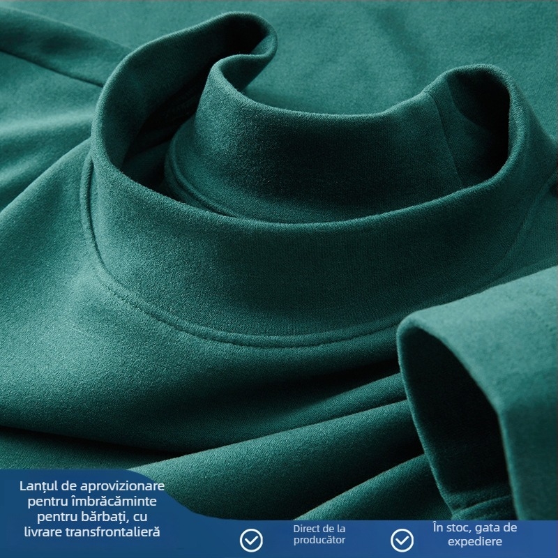 Tricou termic de bază pentru bărbați, toamnă-iarnă, cu căptușeală Derong, 280 g, guler semi-înalt, mânecă lungă