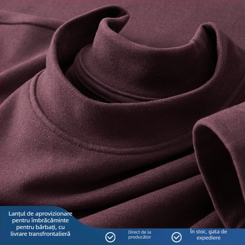 Tricou termic de bază pentru bărbați, toamnă-iarnă, cu căptușeală Derong, 280 g, guler semi-înalt, mânecă lungă