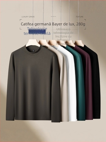 Paisenlong tricou de bază pentru bărbați, toamnă–iarna, 280 g, Derong Velvet, guler semiînalt, cald, croială Slim