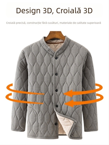 Set de iarnă pentru bărbați din bumbac, cu umplutură poliester, căptușeală fleece, guler înalt, croială lejeră, buzunare patch