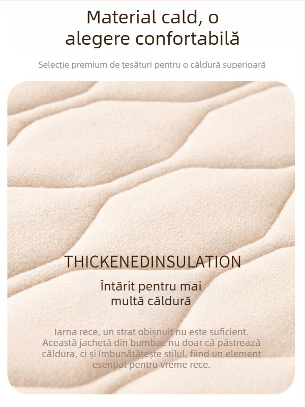 Set de iarnă pentru bărbați din bumbac, cu umplutură poliester, căptușeală fleece, guler înalt, croială lejeră, buzunare patch