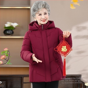 Jachetă scurtă din bumbac pentru femei, lungime standard 50–65 cm, guler polo, umplutură din bumbac, material poliester cu elastan