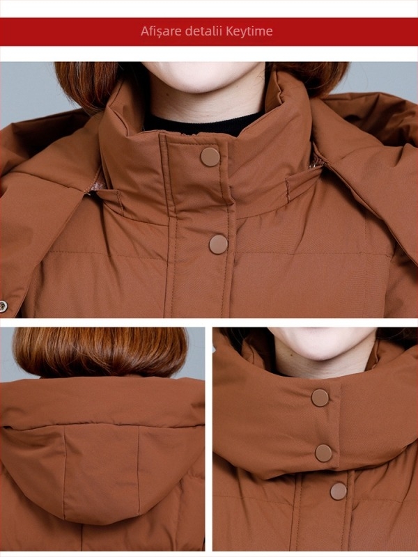 Jachetă de damă cu umplutură din puf-pamuc, cu glugă, model dungat/caro, țesătură poliester, fermoar