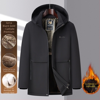 Geacă de iarnă căptușită cu fleece, cu glugă, umplutură poliester, fermoar, pentru bărbați adulți