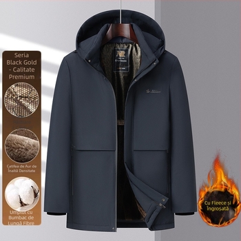 Geacă de iarnă căptușită cu fleece, cu glugă, umplutură poliester, fermoar, pentru bărbați adulți