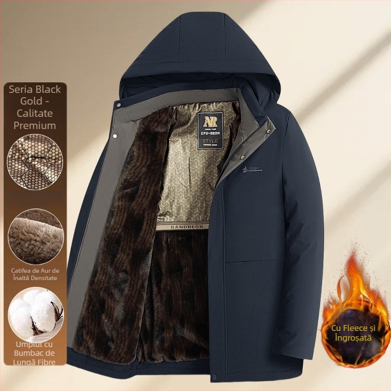 Geacă de iarnă căptușită cu fleece, cu glugă, umplutură poliester, fermoar, pentru bărbați adulți
