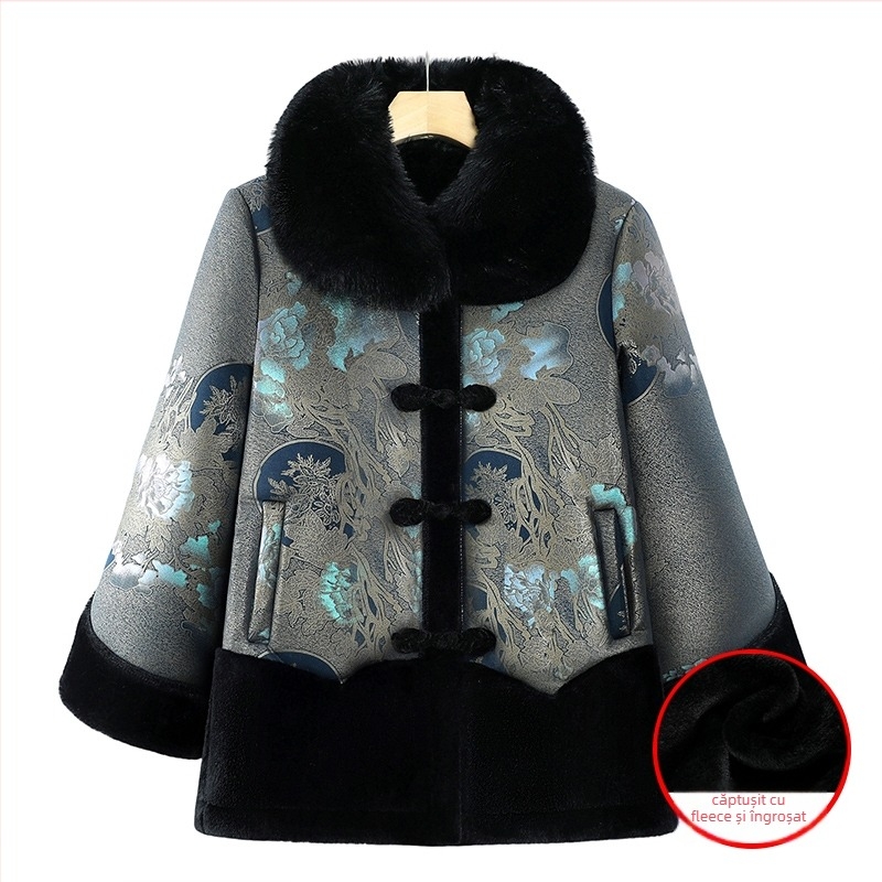 Palton de iarnă din bumbac pentru femei în vârstă - căptușeală groasă, umplutură din bumbac-sintetic mătase, poliester 95%+, croială lejeră, guler rotund (Iarna 2024)