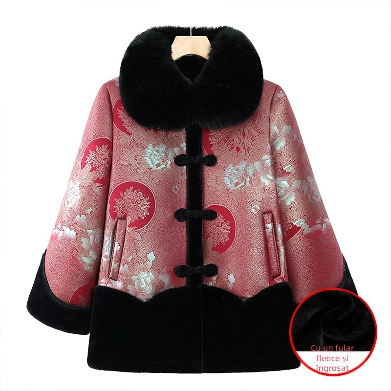 Palton de iarnă din bumbac pentru femei în vârstă - căptușeală groasă, umplutură din bumbac-sintetic mătase, poliester 95%+, croială lejeră, guler rotund (Iarna 2024)