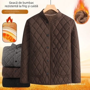 Jachetă din bumbac cu căptușeală fleece, fără glugă, fermoar, pentru iarnă, caldă și rezistentă la vânt