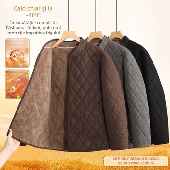 Jachetă din bumbac cu căptușeală fleece, fără glugă, fermoar, pentru iarnă, caldă și rezistentă la vânt