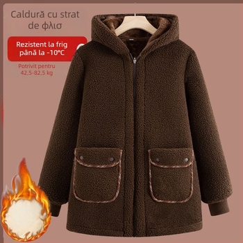 Geacă de damă din bumbac cu glugă — căptușită cu fleece, ultra‑scurtă, fără mâneci, țesătură Chenille, umplutură imitatie mătase-pamânt