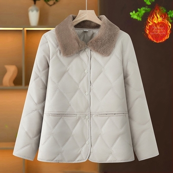 Jachetă de iarnă din bumbac vatelat, guler din blană artificială, nasturi pe un rând, lungime medie, mâneci lungi, stil casual japonez-coreean