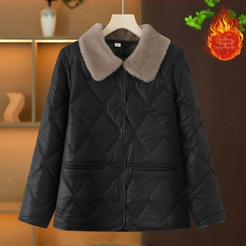 Jachetă de iarnă din bumbac vatelat, guler din blană artificială, nasturi pe un rând, lungime medie, mâneci lungi, stil casual japonez-coreean