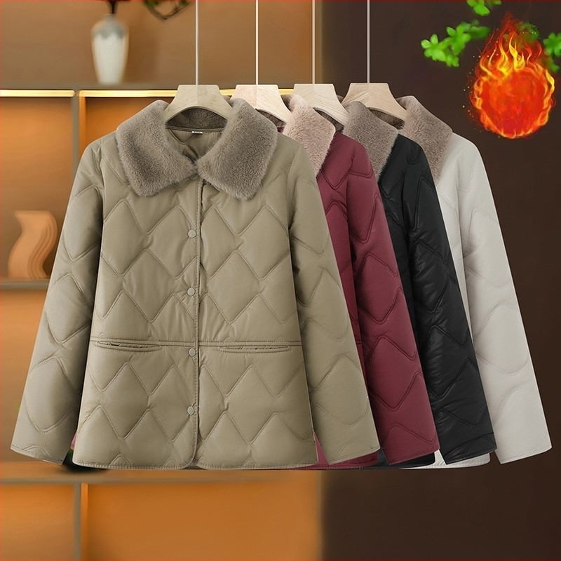 Jachetă de iarnă din bumbac vatelat, guler din blană artificială, nasturi pe un rând, lungime medie, mâneci lungi, stil casual japonez-coreean