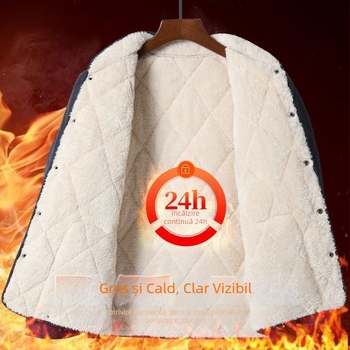 Palton de bumbac căptușit cu fleece, croială lejeră, guler înalt, închidere cu nasturi pe un rând, căptușeală Sherpa, pentru iarnă, casual.